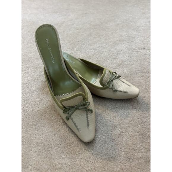 Enzo Angelina Green And Cream Slip On Kitten Heel Size 8 - Picture 1 of 6
